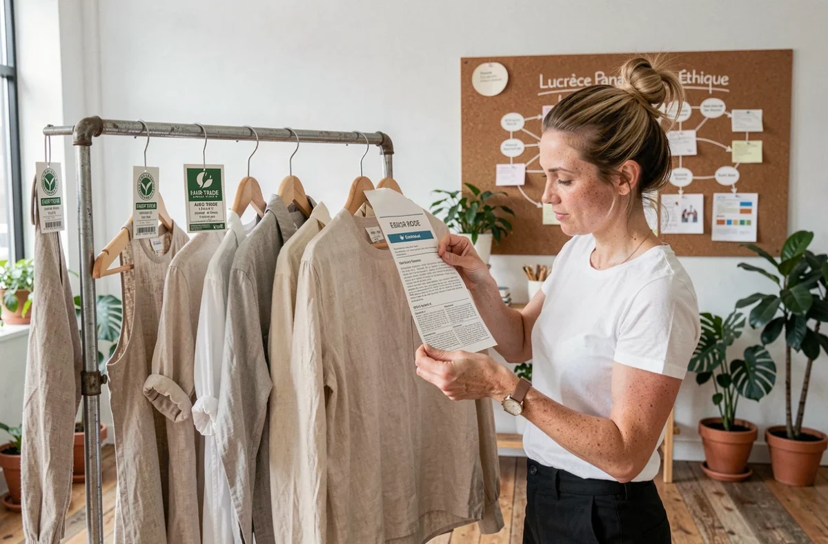 Boutique Lucrèce Panama Éthique avec des vêtements en fibres naturelles équitables, des étiquettes de traçabilité et une décoration éco-responsable