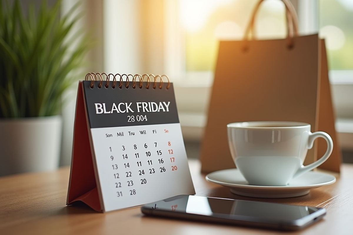 Calendrier et smartphone affichant la date du Black Friday