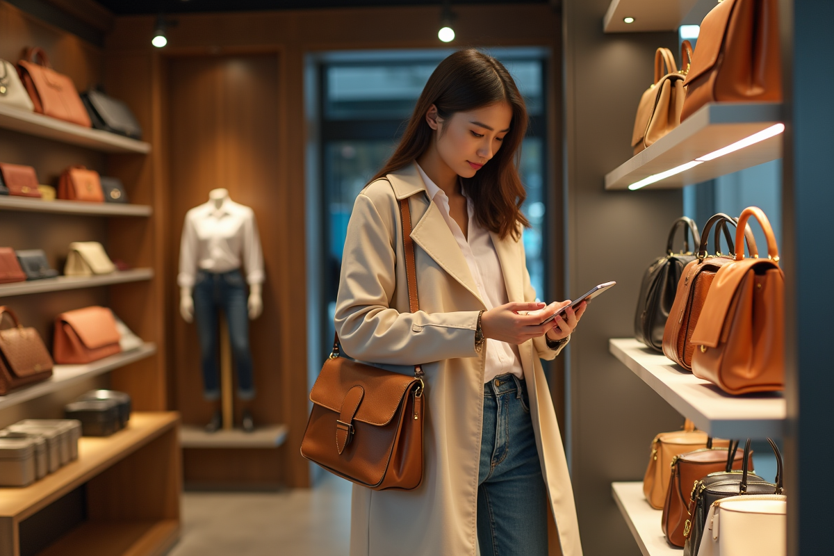 Femme élégante dans une boutique de luxe à Tokyo