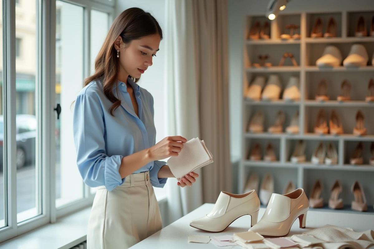 Jeune femme comparant des échantillons de teinture pour chaussures