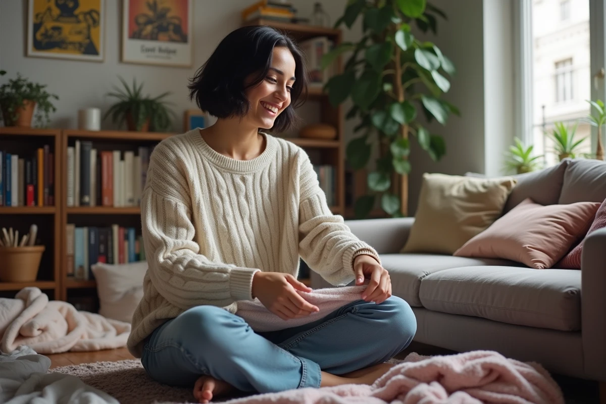 Femme aidant à trier des dons pour un groupe féministe