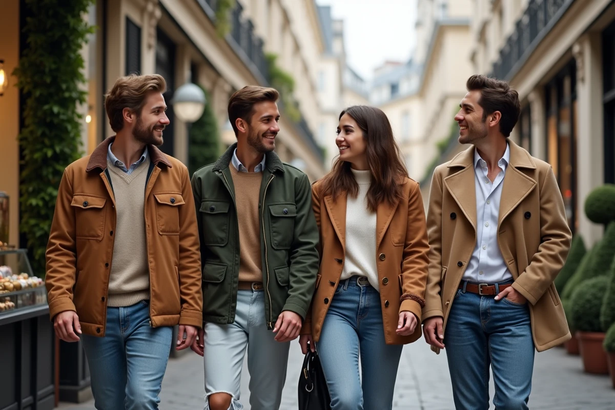 Groupe de jeunes adultes souriants dans la rue parisienne