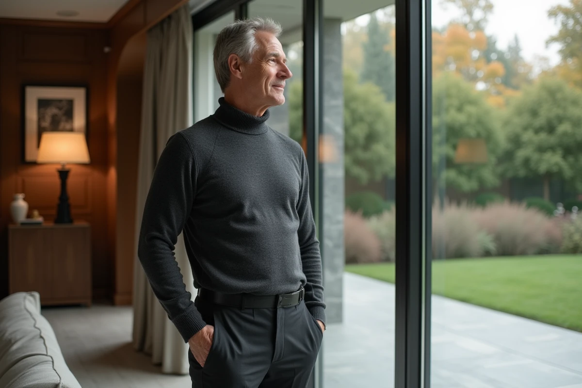 Homme distingué dans un salon moderne et cosy
