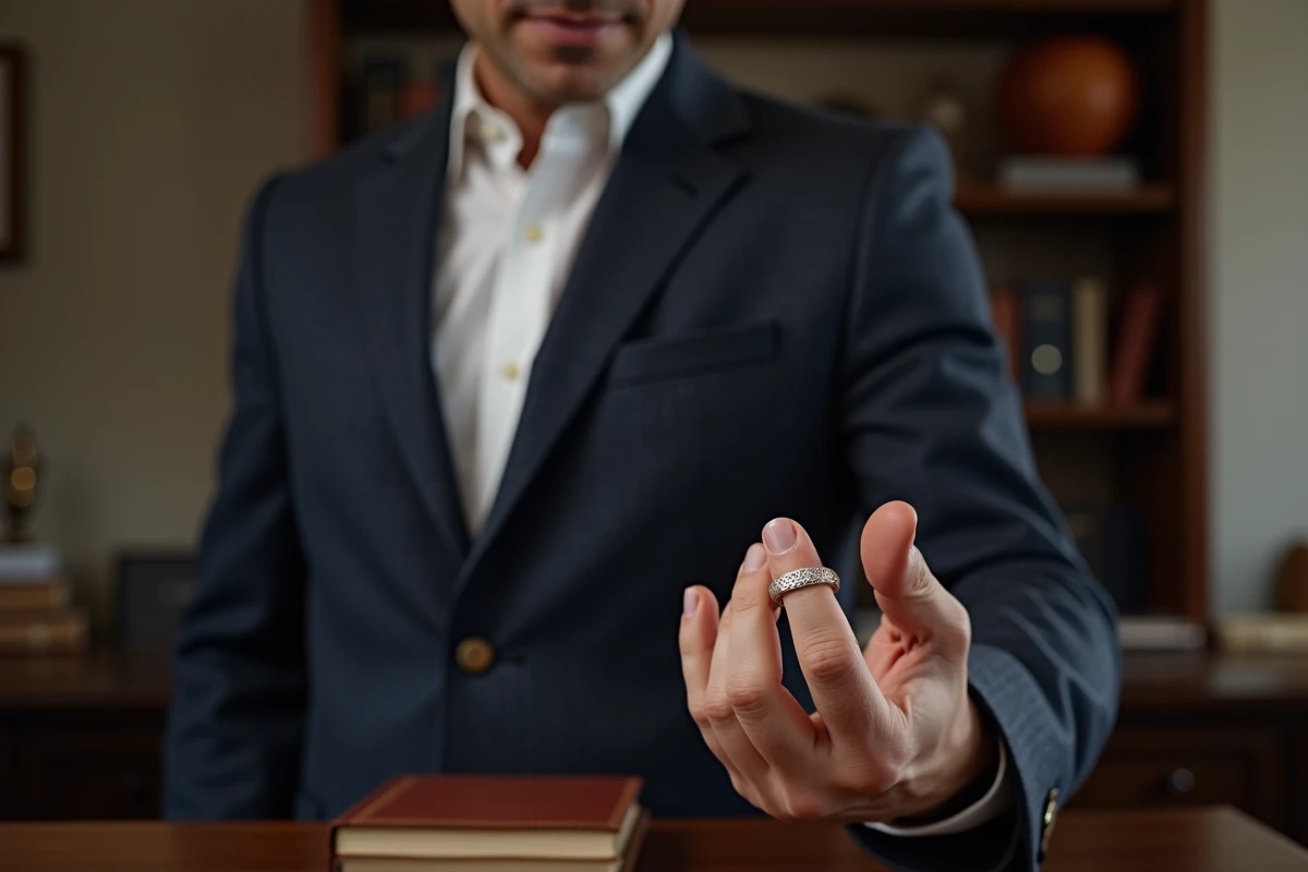 Homme en blazer admirant une bague en or blanc