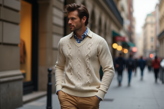 Homme élégant marchant dans une rue urbaine sophistiquée