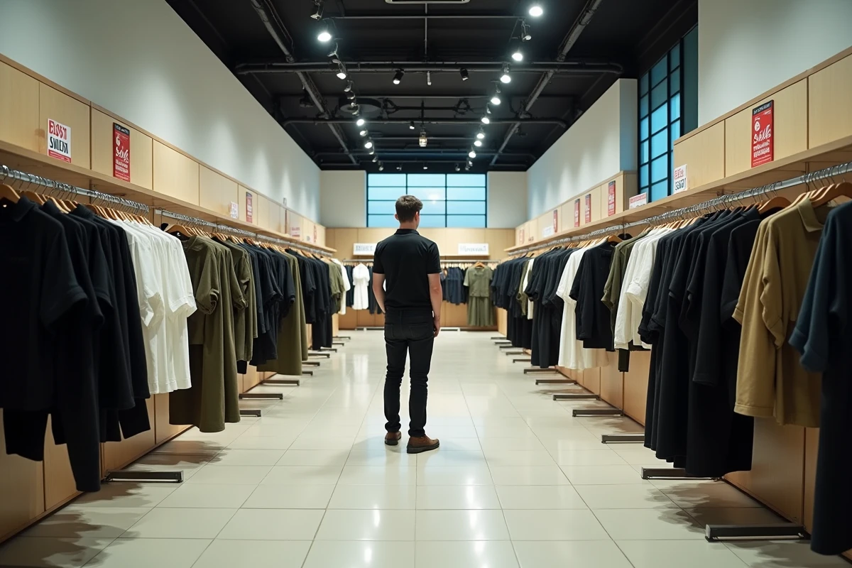 Intérieur quasi vide d'un magasin Zara en cours de liquidation avant fermeture définitive