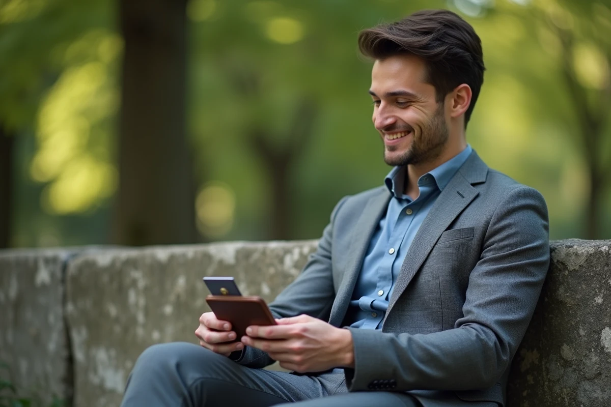 Jeune homme professionnel dans un parc avec porte-cartes